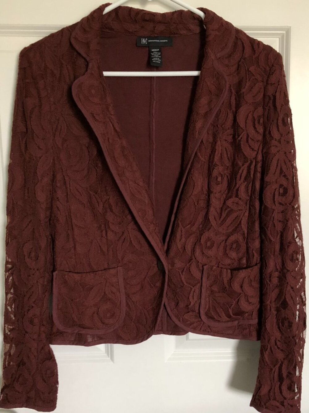INC International Concepts Brown lace blazer, size M
